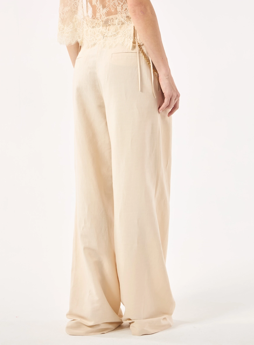 Calça Linho Pregas - Bege