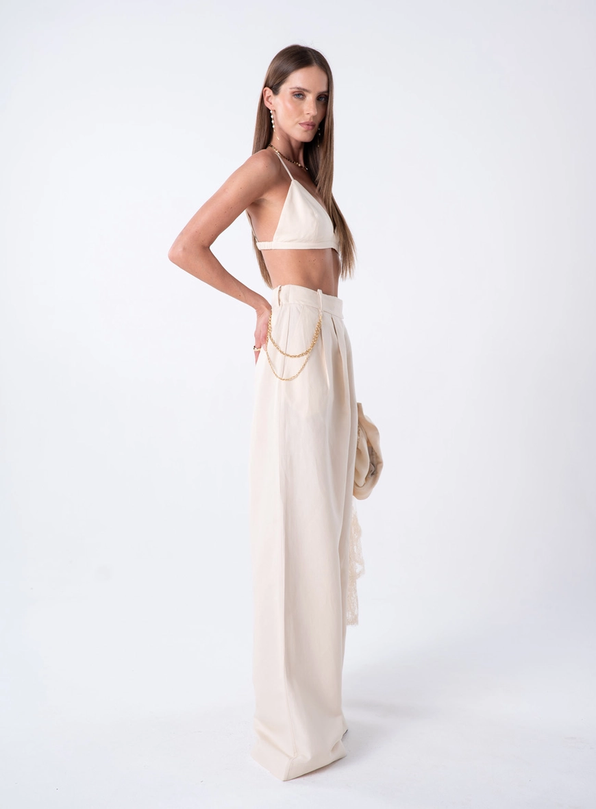 Calça Linho Pregas - Bege