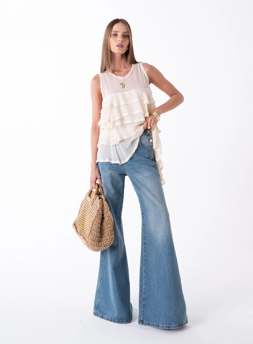 Calça Jeans Wide Leg - Azul