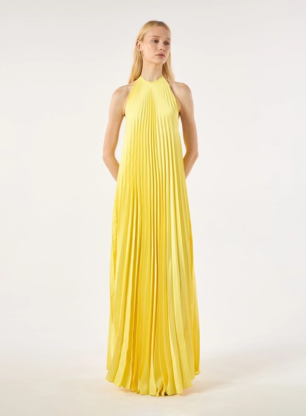 Vestido Longo Plissado Frente Única