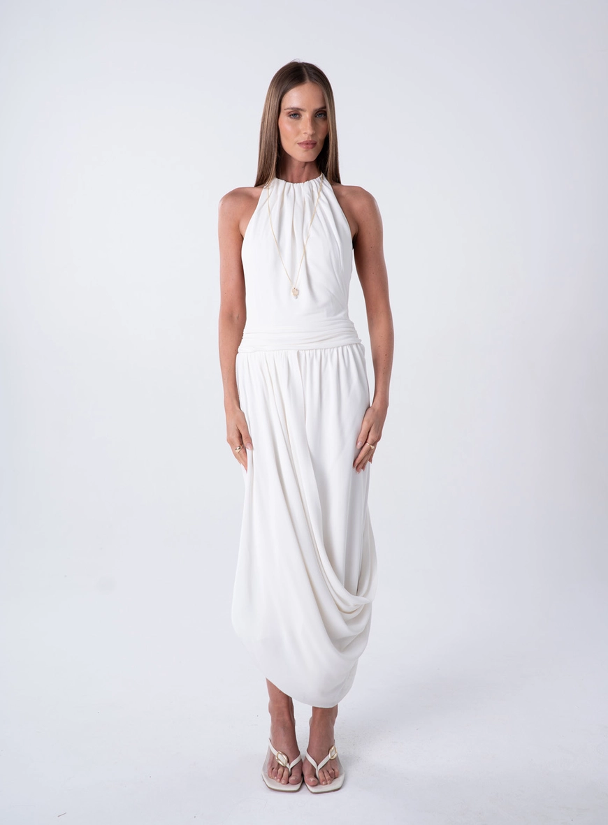 Vestido Midi Malha Drapeado - Off Shell