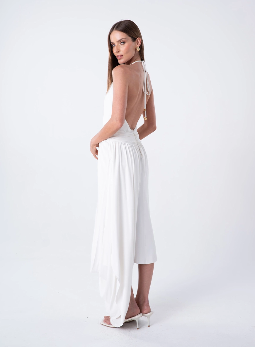 Vestido Midi Malha Drapeado - Off Shell