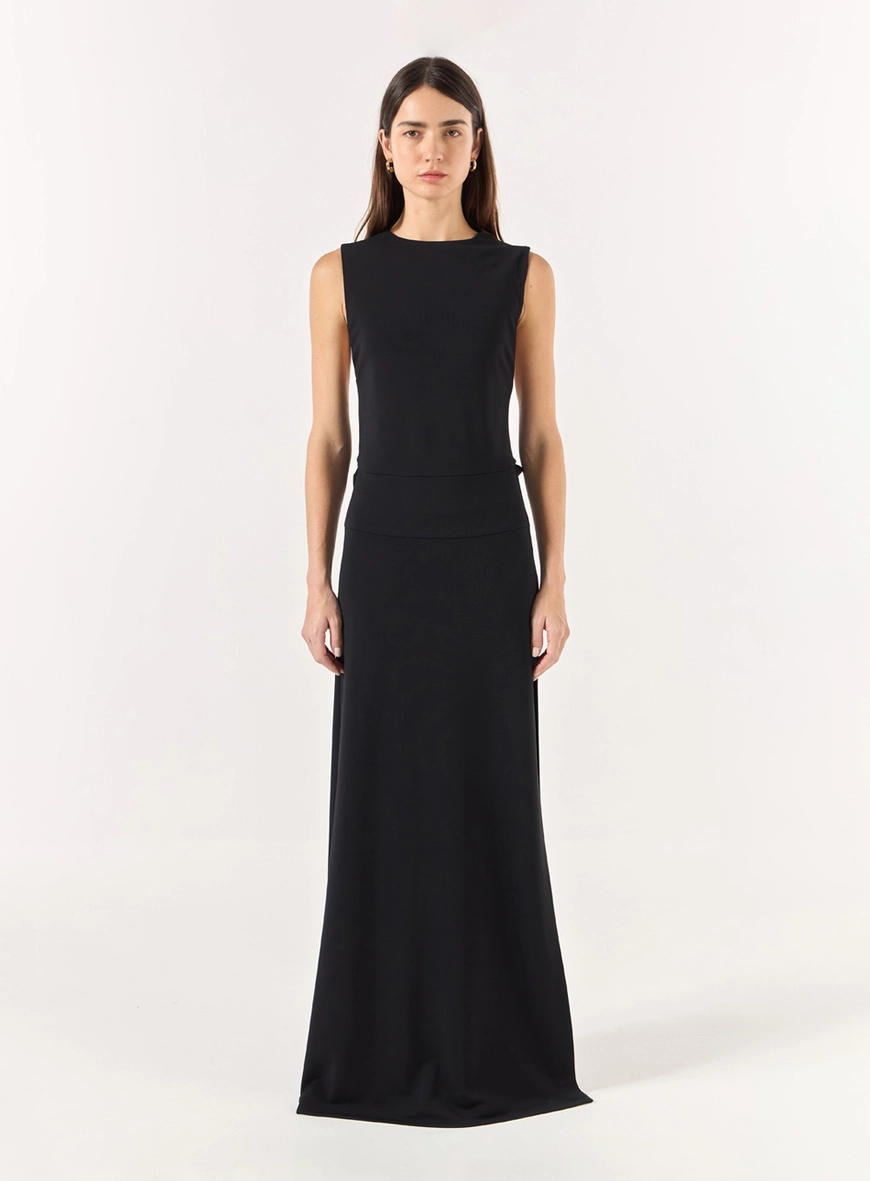 Vestido Longo Malha Decote Costas - Preto