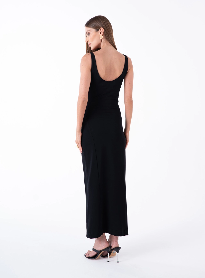 Vestido Midi Malha Detalhe Botões - Preto