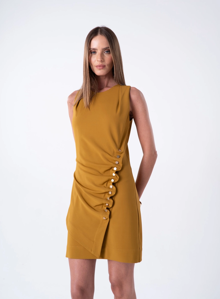 Vestido Curto Malha Detalhe Botões - Marrom Crivo