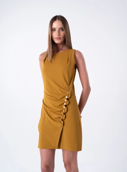 Vestido Curto Malha Detalhe Botões - Marrom Crivo