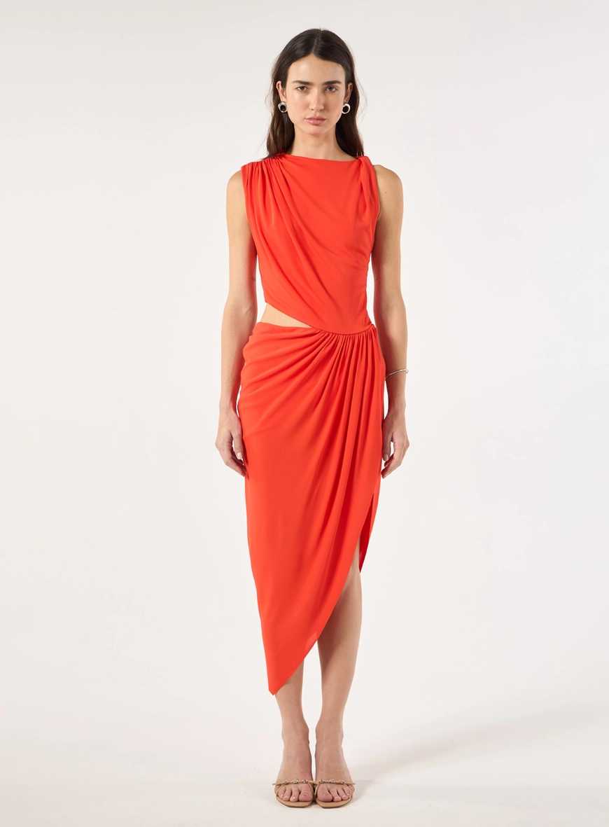 Vestido Midi Assimétrico - Vermelho