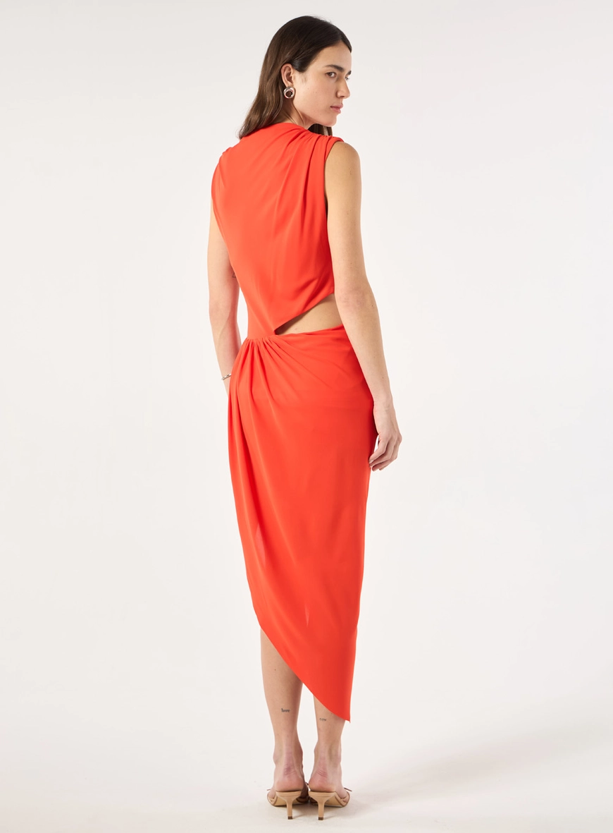 Vestido Midi Assimétrico - Vermelho
