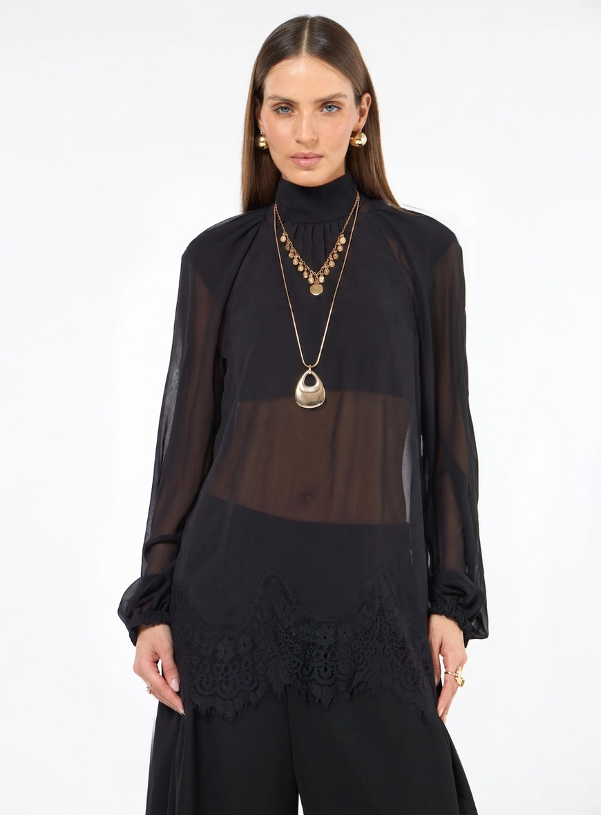 Blusa Detalhe Renda - Preto