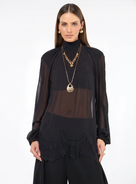 Blusa Detalhe Renda - Preto