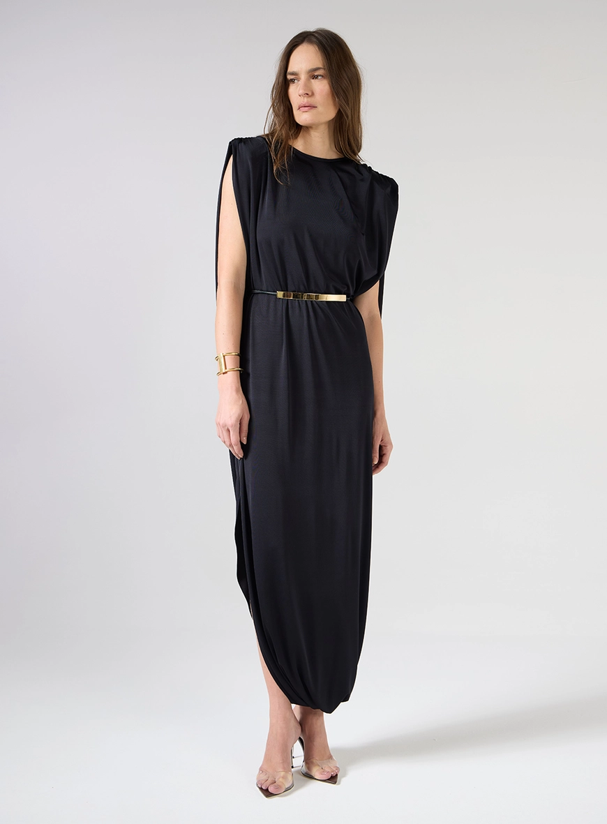 Vestido Midi Capa Assimétrica