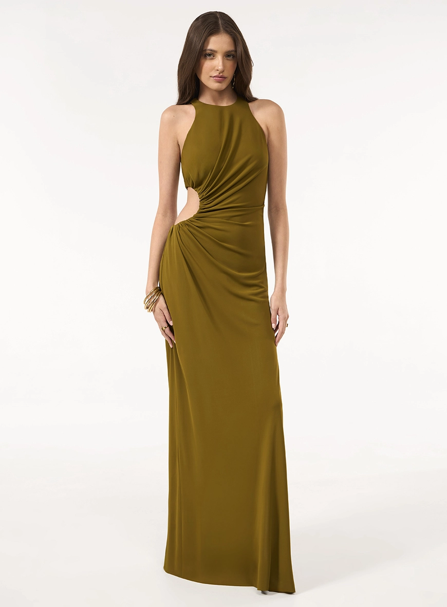 Vestido Longo Malha Cut Out - Verde
