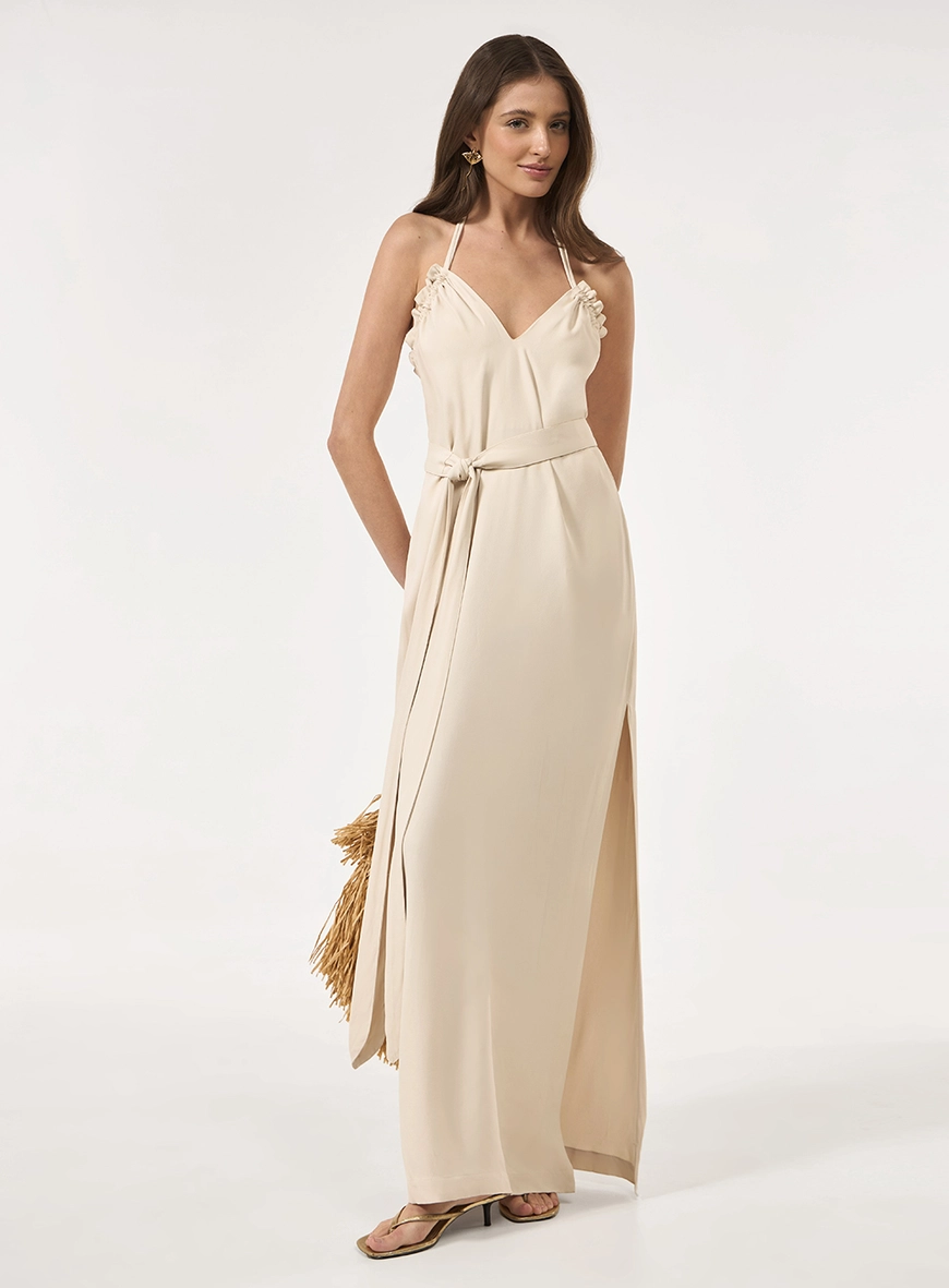 Vestido Midi Frente Única - Bege Taupe
