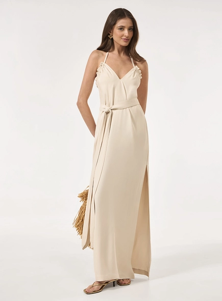 Vestido Midi Frente Única - Bege Taupe