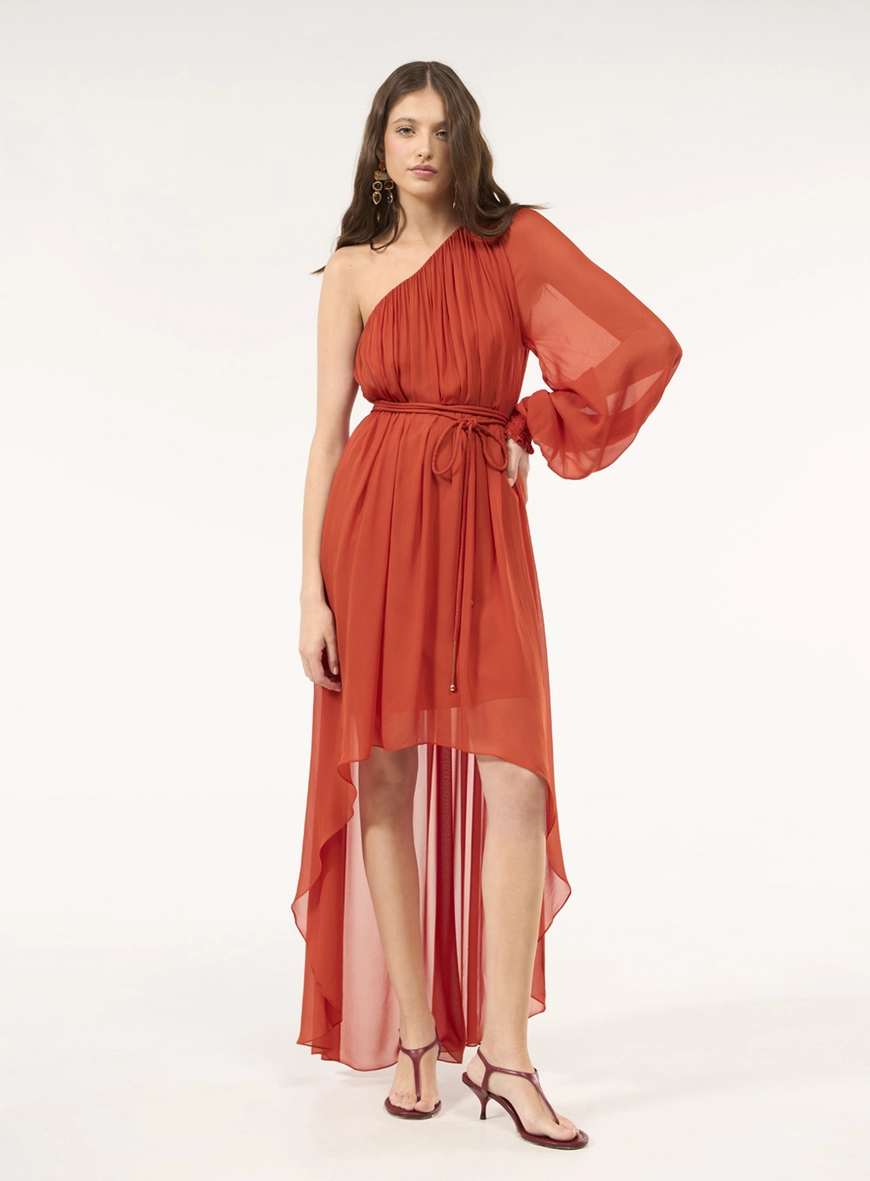 Vestido Midi Mullet Chiffon - Laranja