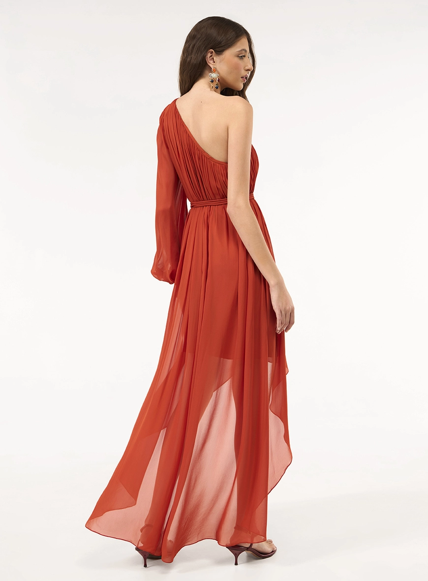 Vestido Midi Mullet Chiffon - Laranja