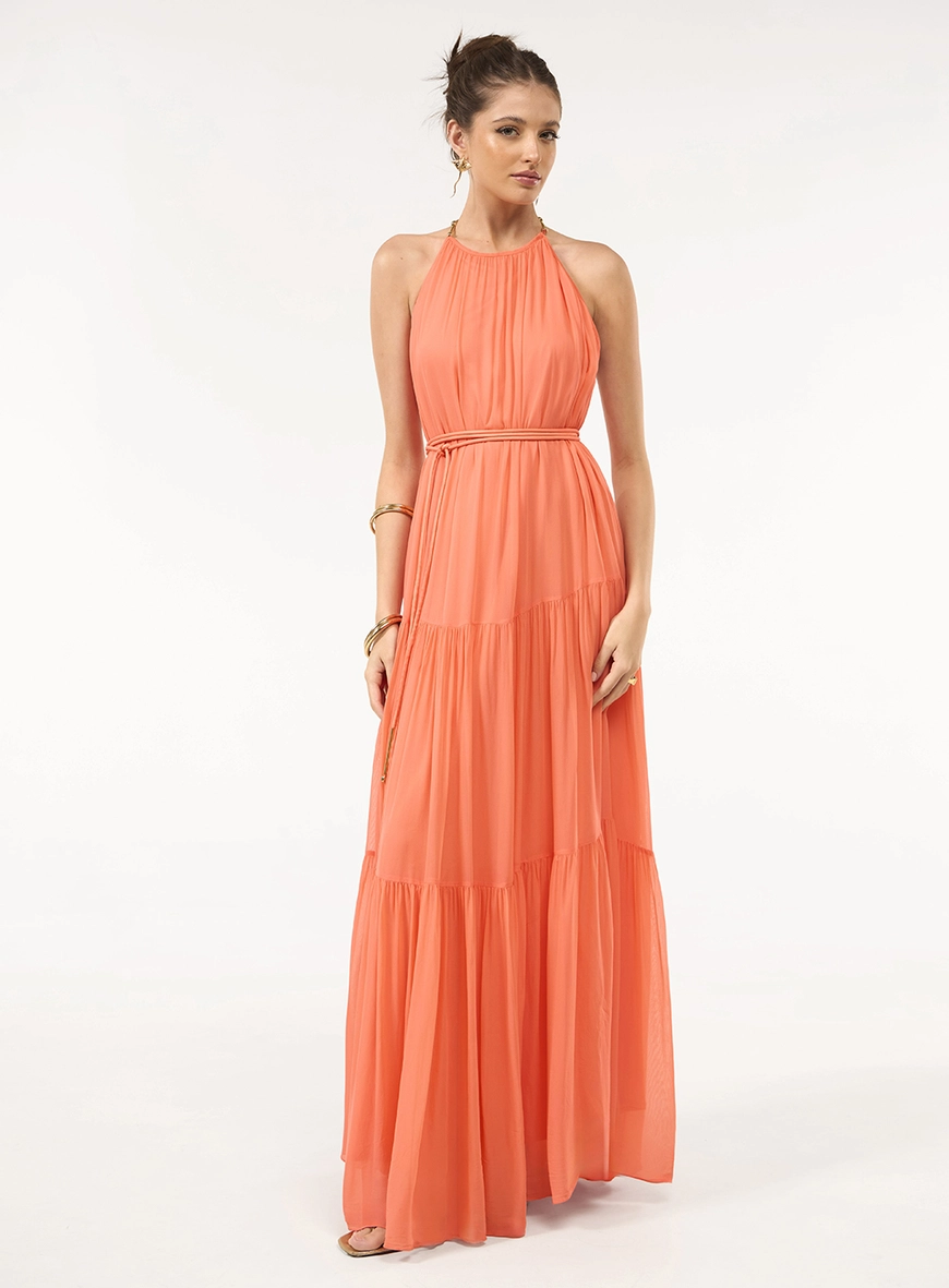Vestido Longo Chiffon - Laranja