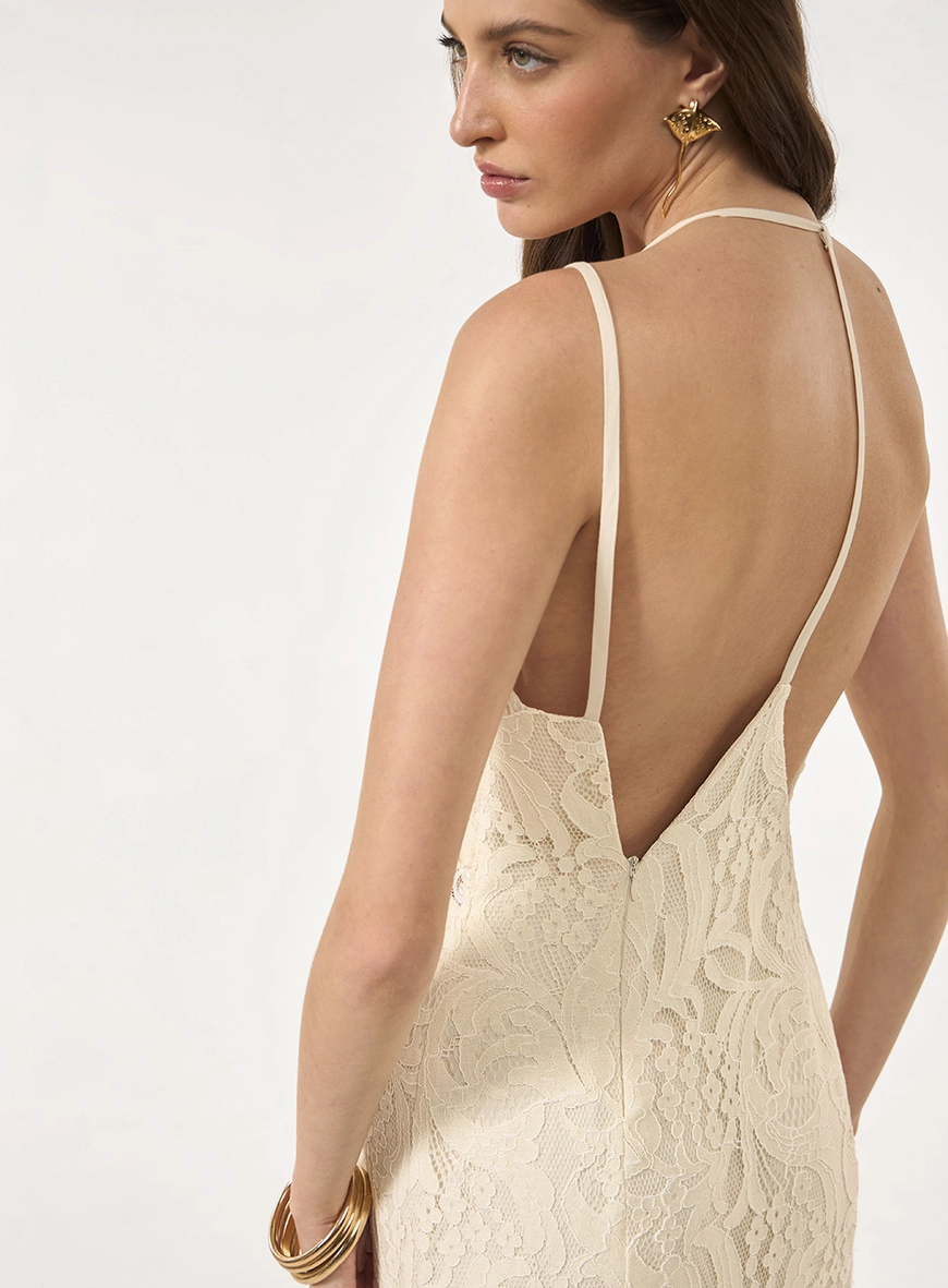 Vestido Maxi Midi Renda - Bege