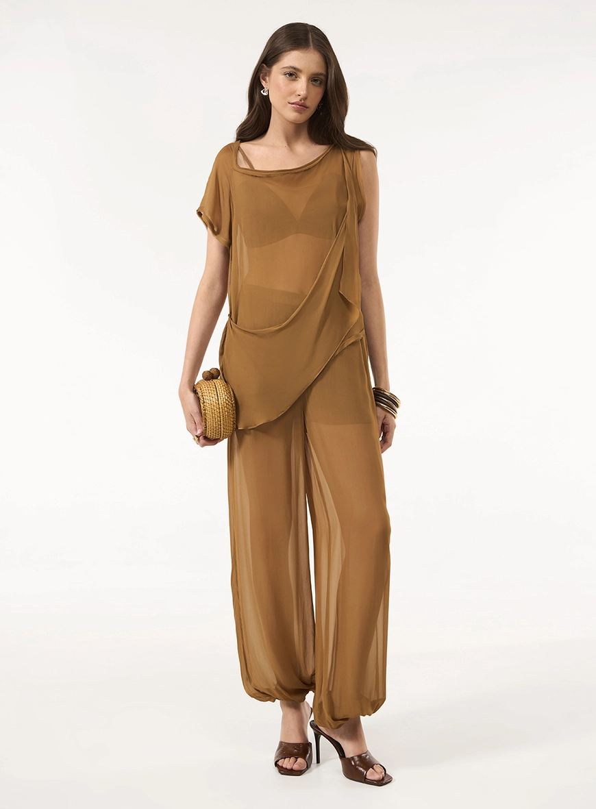 Conjunto Blusa E Calça Balloon - Marrom
