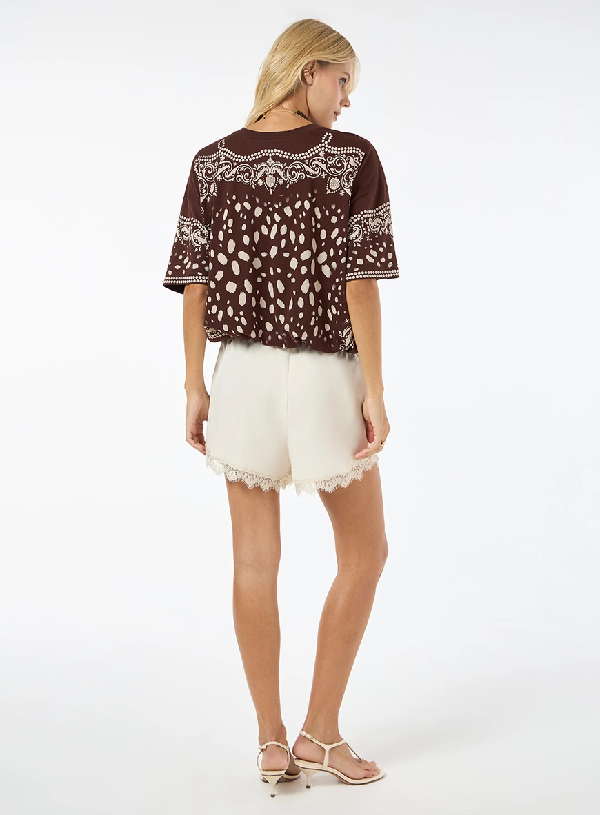 Short Crepe Detalhe Renda - Bege