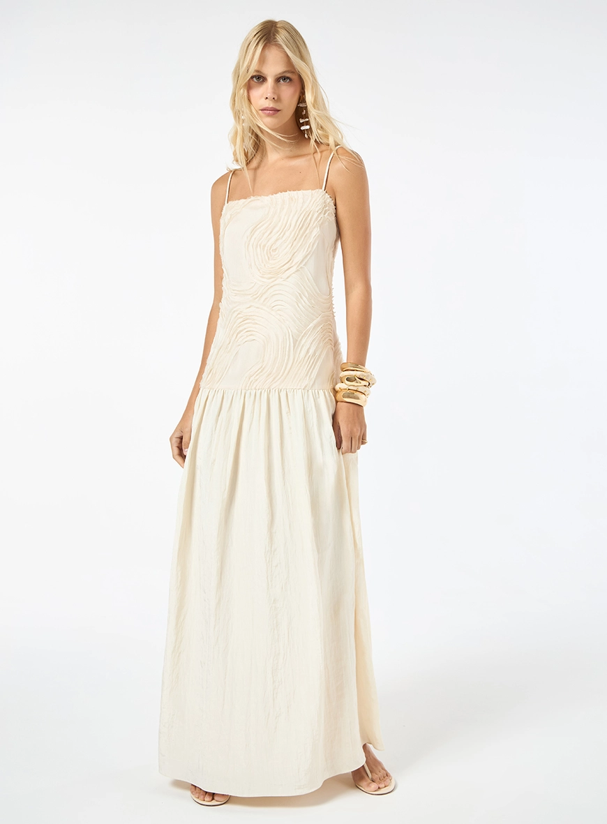 Vestido Longo Corpo Alongado - Bege