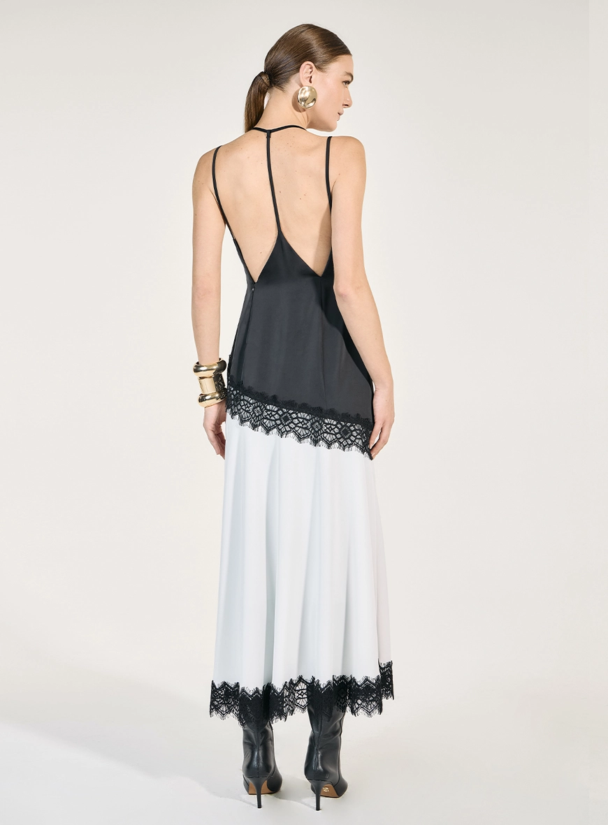 Vestido Midi Detalhe Renda Bicolor