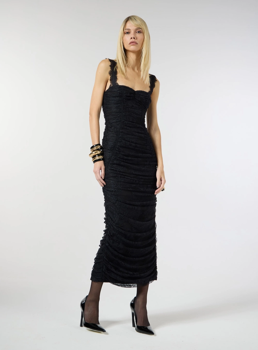 Vestido Midi Renda Drapeado