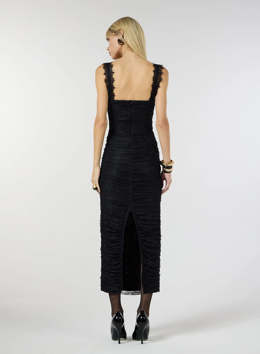 Vestido Midi Renda Drapeado