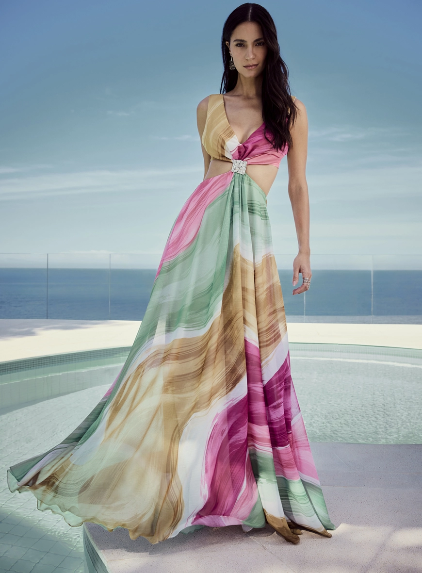 Vestido Longo Estampa Ondas