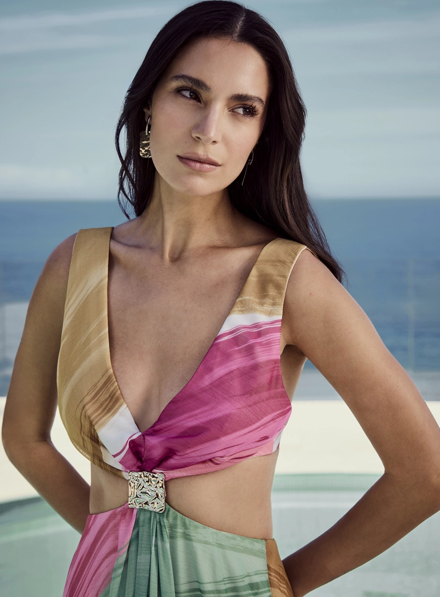 Vestido Longo Estampa Ondas