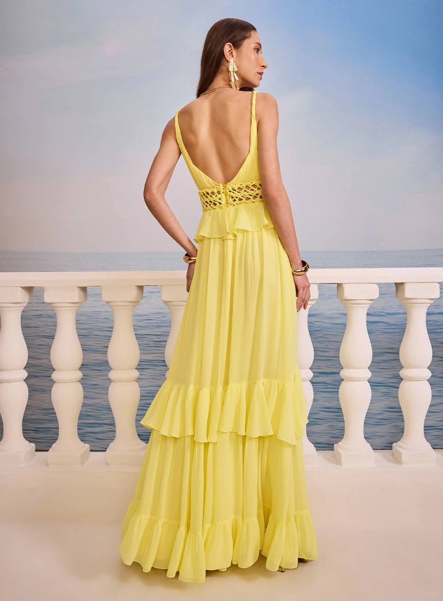Vestido Longo Pala Em Macramê
