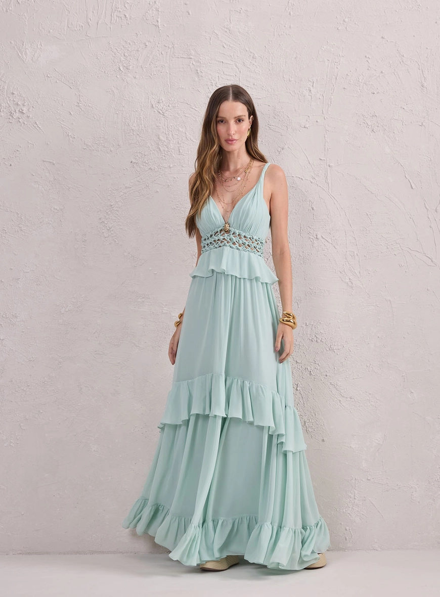 Vestido Longo Pala Em Macramê