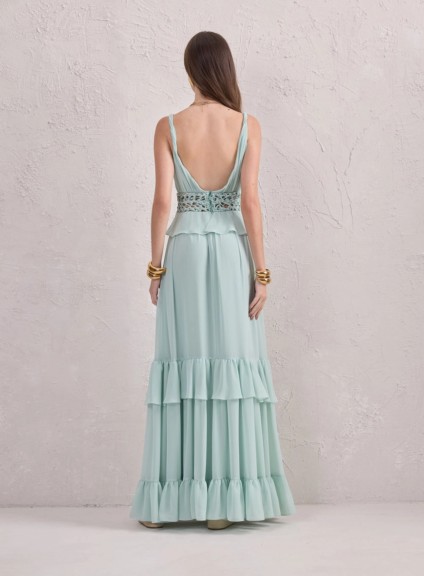 Vestido Longo Pala Em Macramê