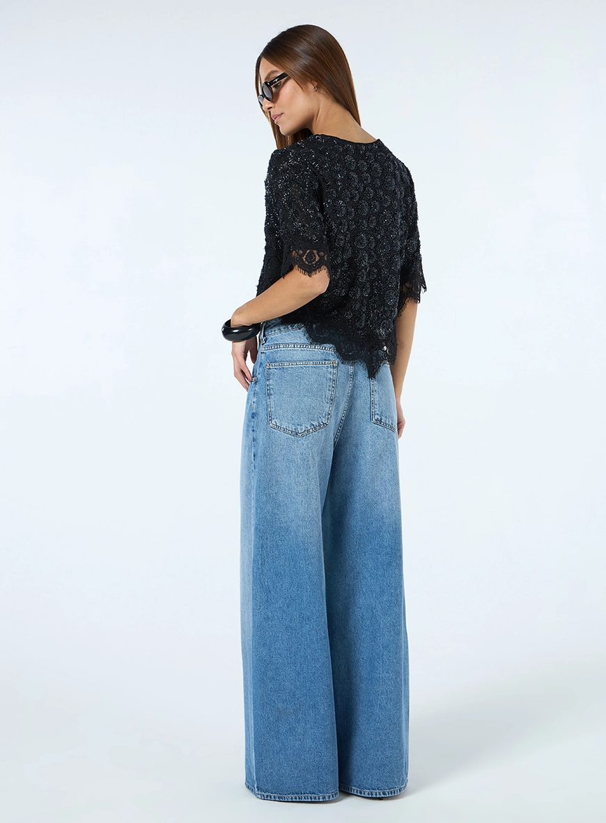 Blusa Pelerine Tule Bordado - Preto