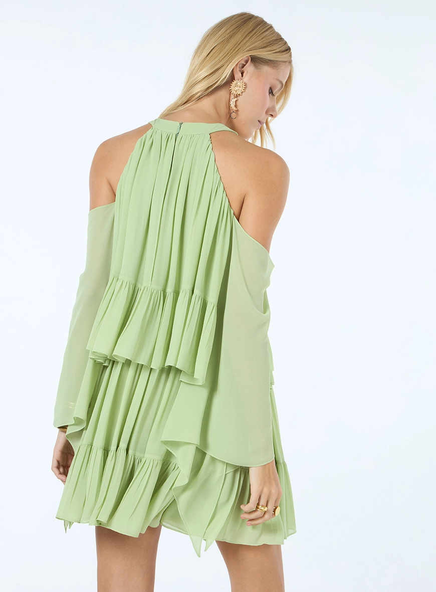 Vestido Curto Chiffon Camadas - Verde Matcha