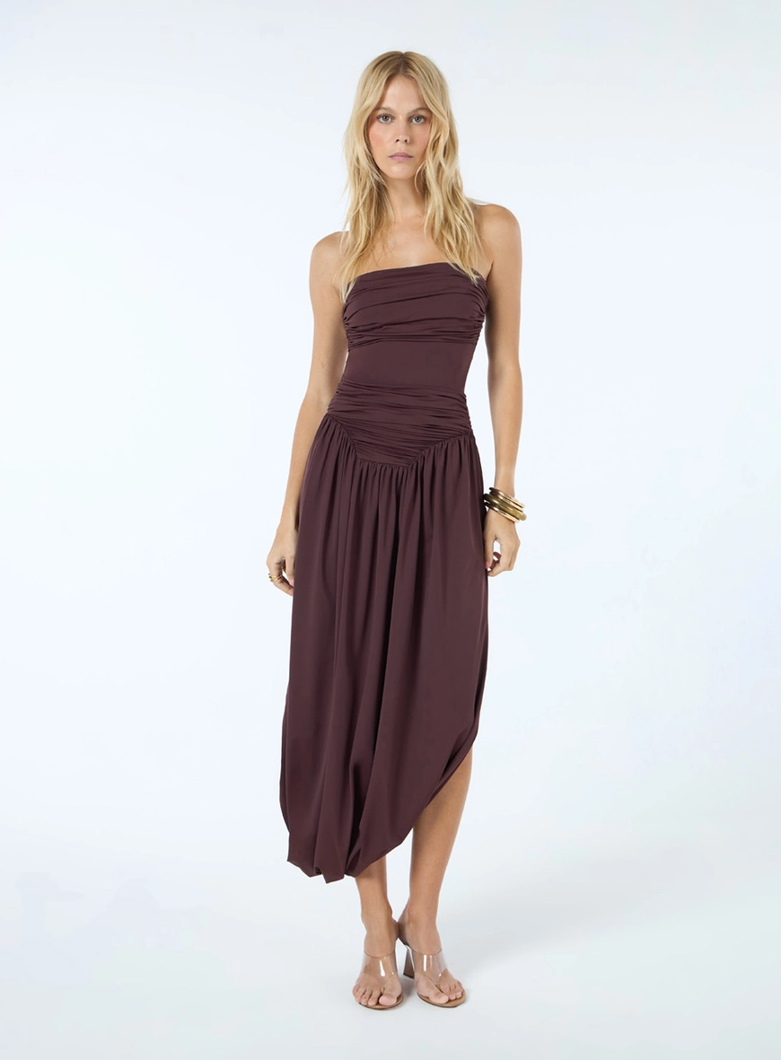 Vestido Malha Drapeado - Avelã