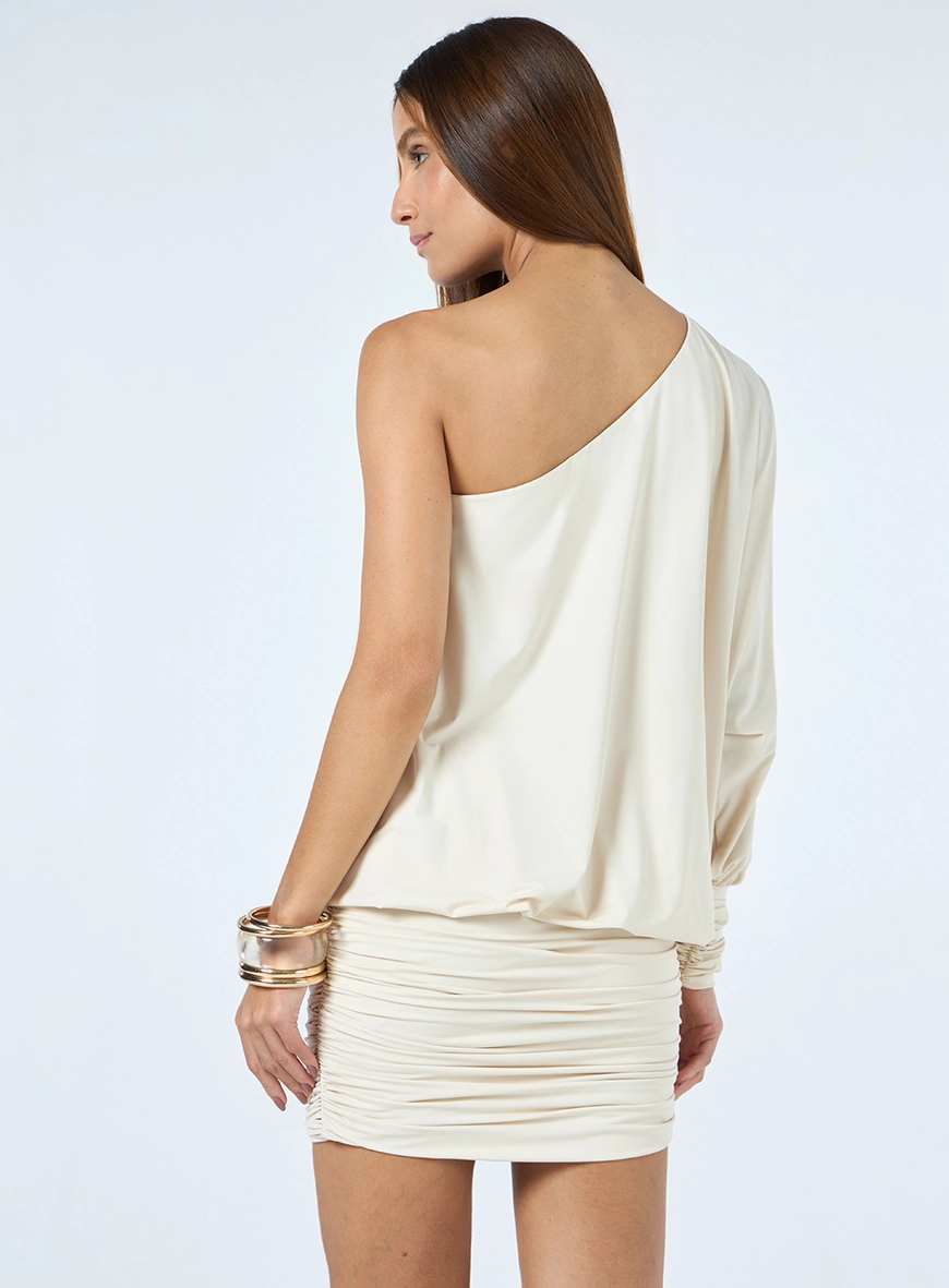 Vestido Curto Malha Manga Única - Soft Bege