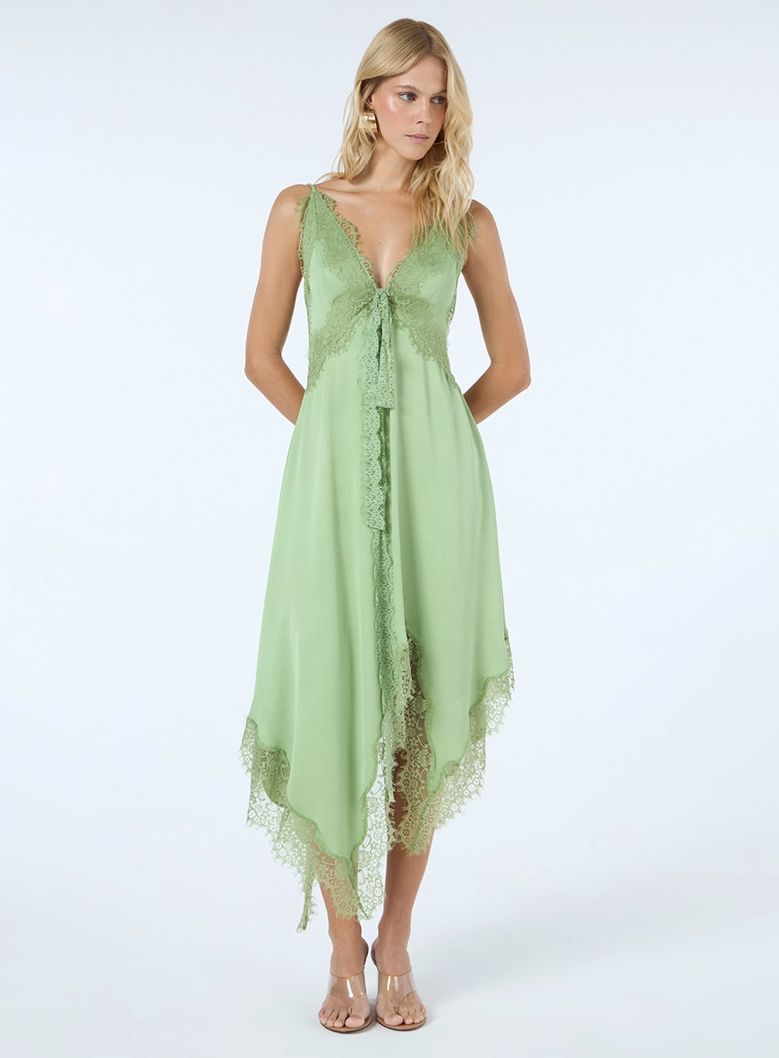 Vestido Curto Aplicação Renda - Verde Matcha