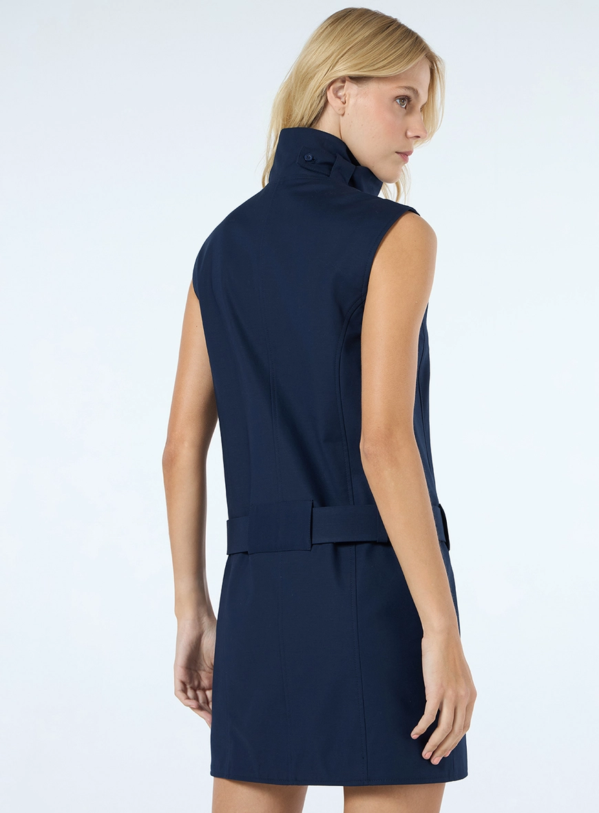 Vestido Curto Tricoline Gola Alta - Azul Classic