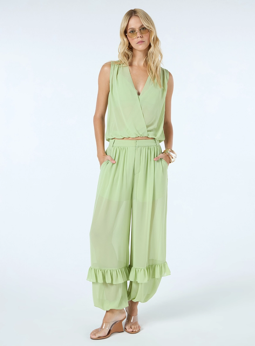 Conjunto Chiffon Blusa E Calça - Verde Matcha