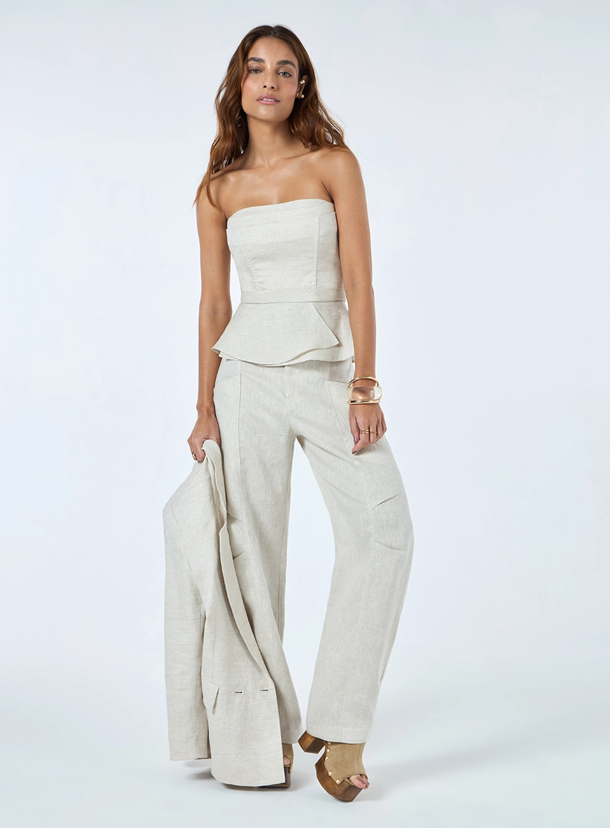 Conjunto Linho Blusa E Calça Barrel - Soft Bege