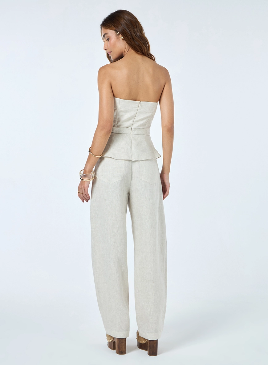 Conjunto Linho Blusa E Calça Barrel - Soft Bege