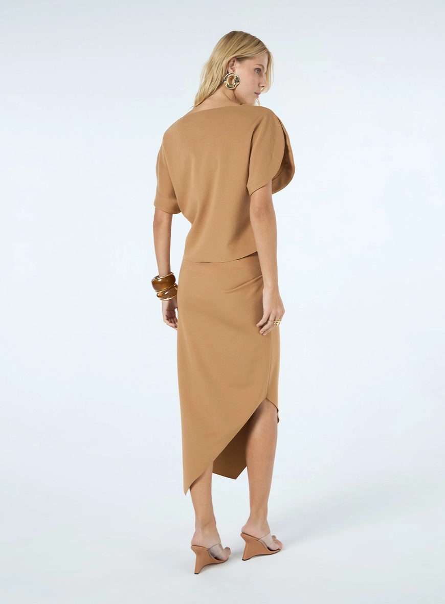 Conjunto Malha Blusa E Saia - Areia