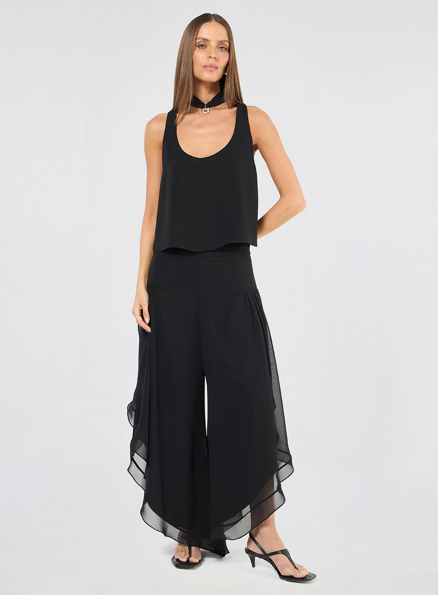 Conjunto Chiffon Blusa E Calça - Preto