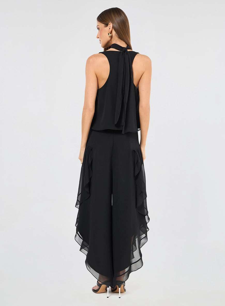 Conjunto Chiffon Blusa E Calça - Preto