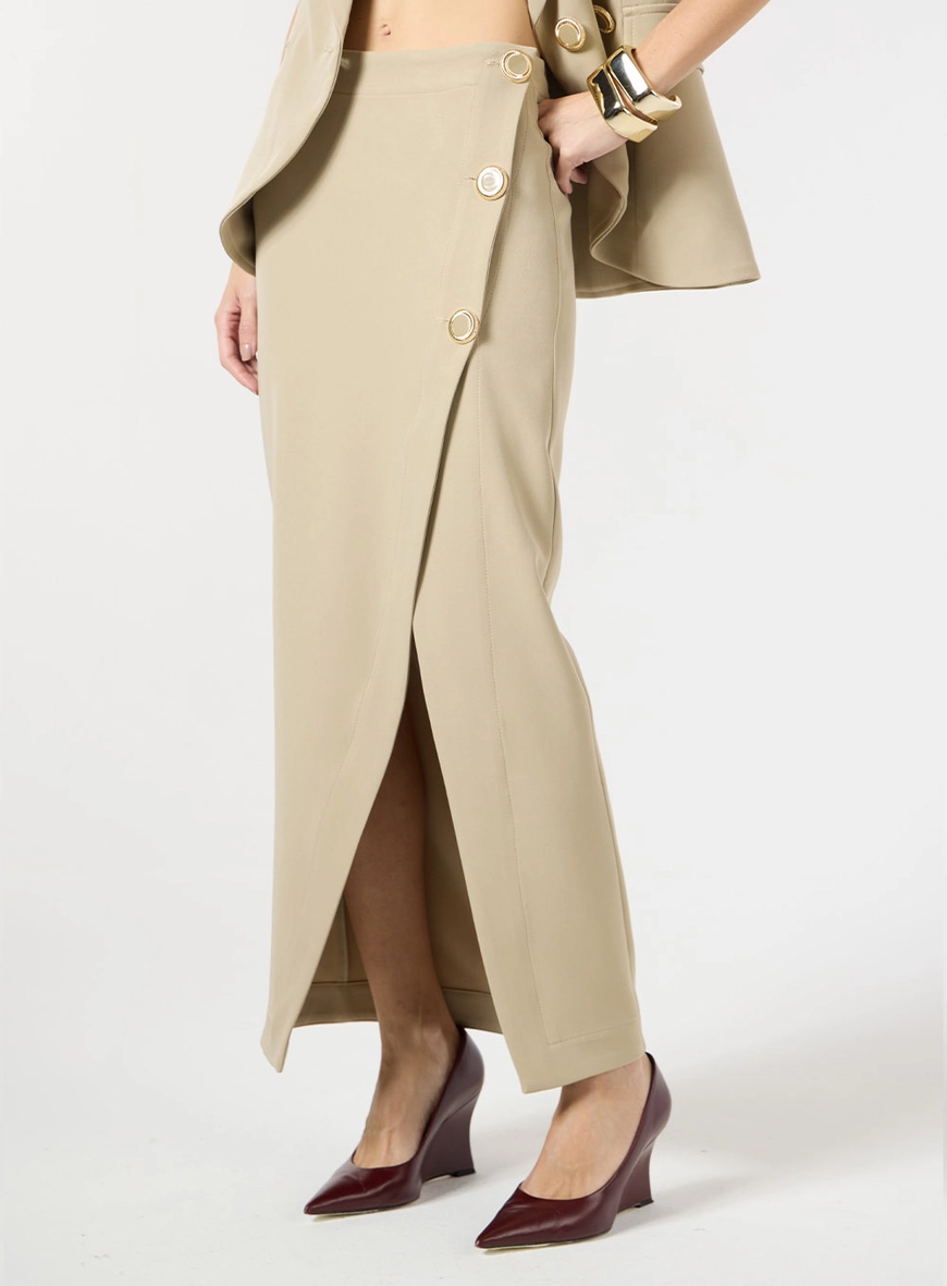 Saia Crepe Midi Alfaiataria - Bege