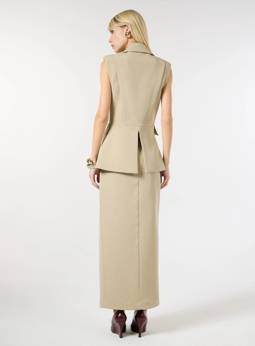 Saia Crepe Midi Alfaiataria - Bege