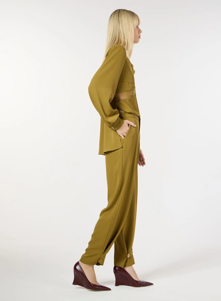 Calça Crepe Pregas - Verde
