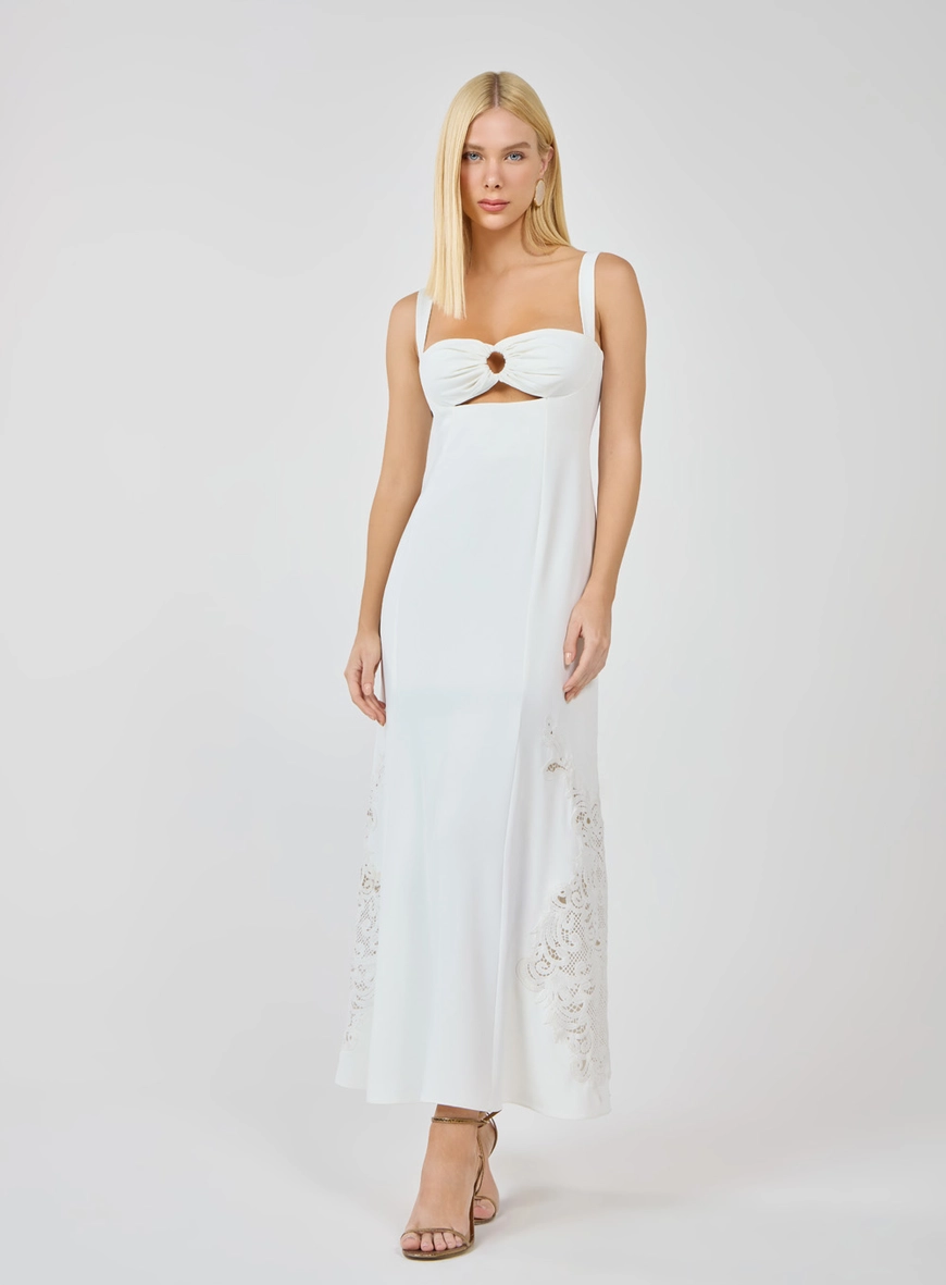 Vestido Midi Aplicações Em Renda Guipure