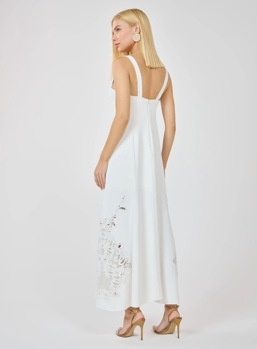 Vestido Midi Aplicações Em Renda Guipure